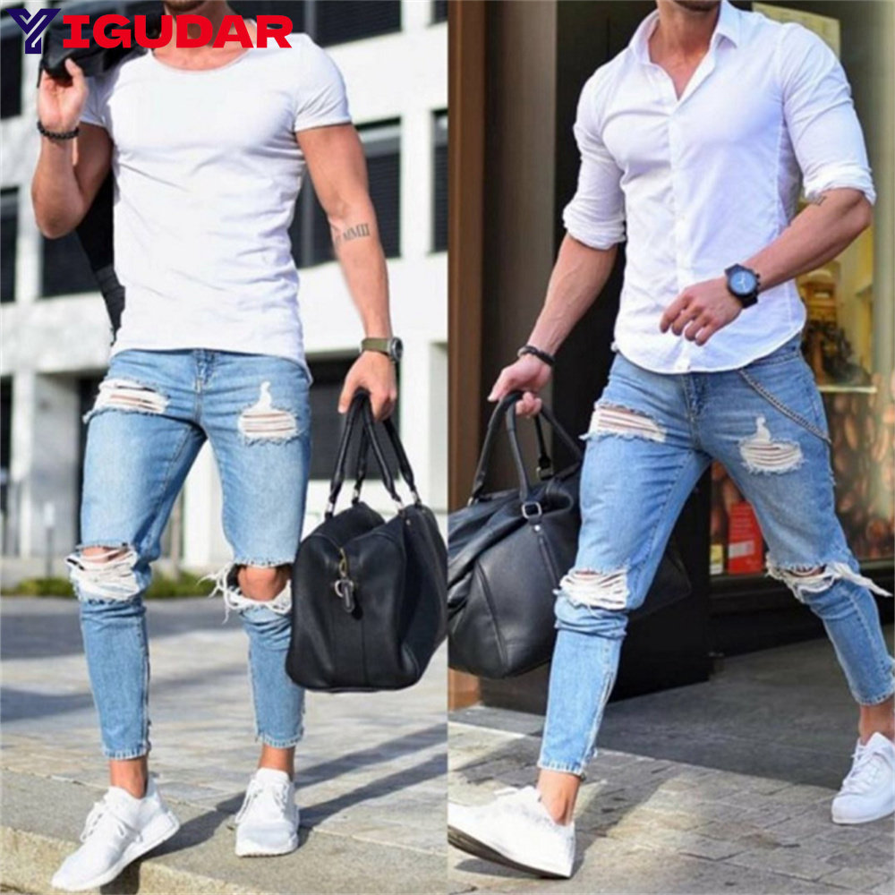 Skinny Jeans Ripped - Streetwear Men's Stretch Jeans Casual ripped