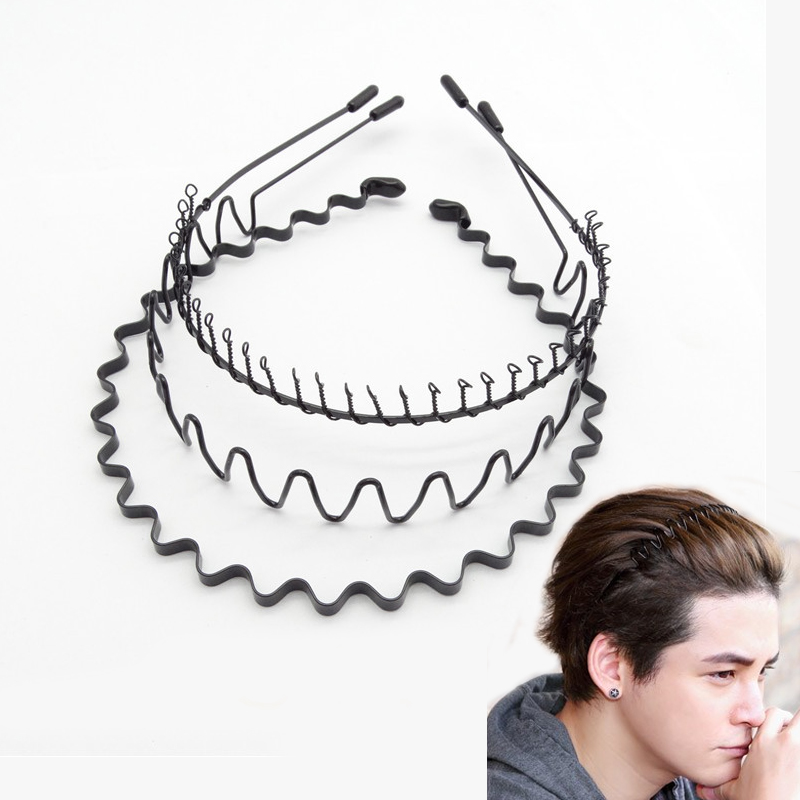 Men Fashion Hair Style - Fashion Black Metal Waved Sports Hairband