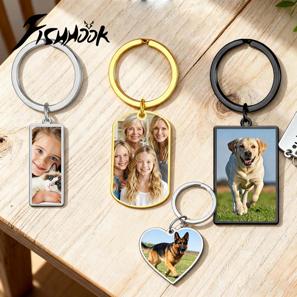 Men'S Fashion Gold Chain - Family Couple Print Demand Photo Keychain