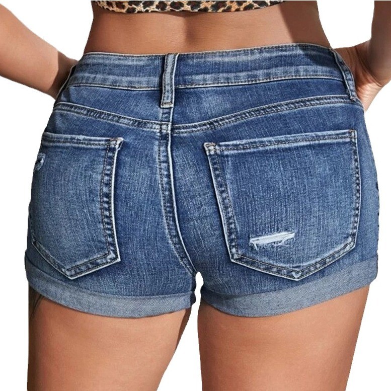 High Waist Washed Denim Shorts - Skinny Jeans Ripped review and price