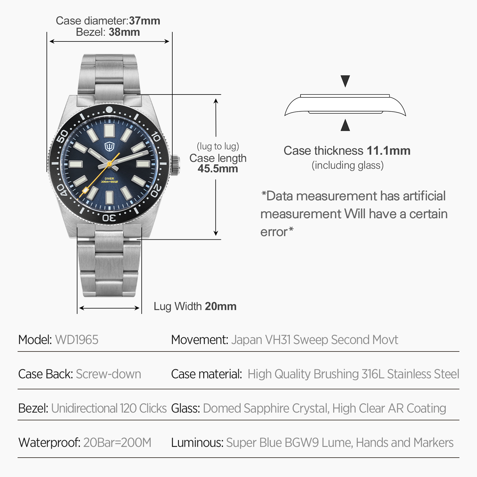 Watchdives 37Mm WD1965 V2 Man  - Mens Fashion Bracelet review and price