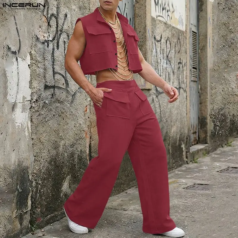 INCERUN Men Sets Solid Sleevel - Mens Fashion Wear review and price
