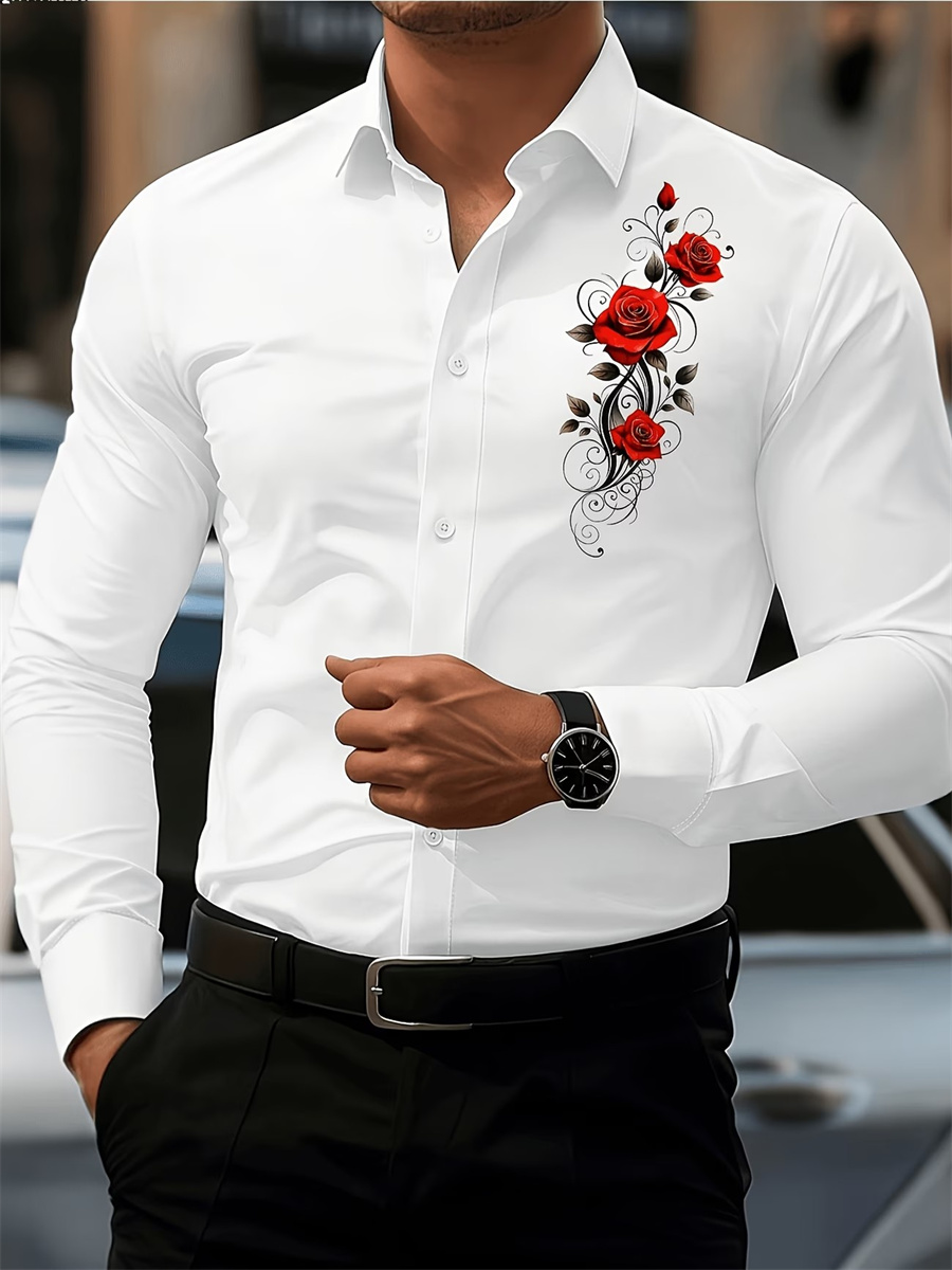 Men's Red Rose Print Long-Slee - Men'S Fashion Trends review and price