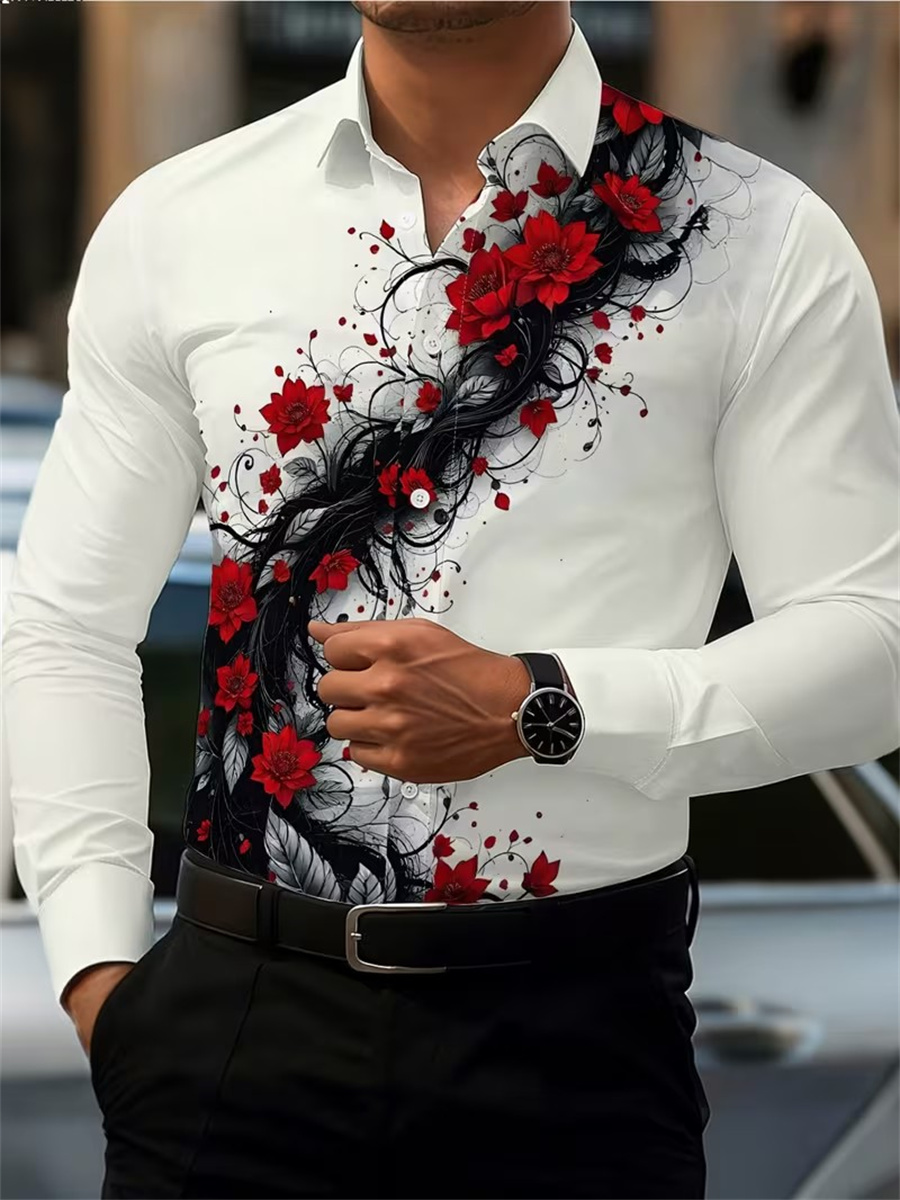 Men's Red Rose Print Long-Slee - Men'S Fashion Trends review and price
