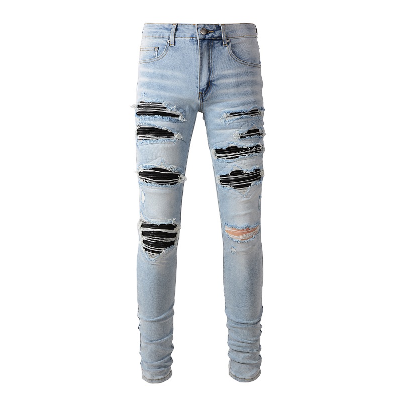 Men Black Pleated Patch Biker  - Skinny Jeans Ripped review and price